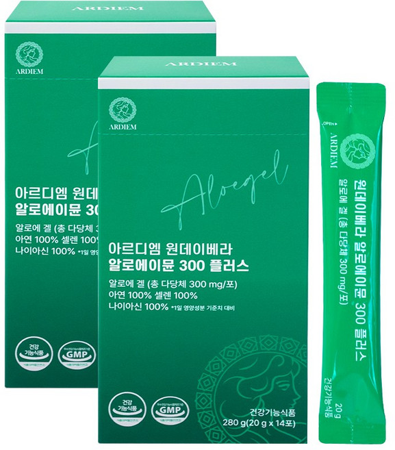 아르디엠 원데이베라 알로에이뮨 300 플러스 알로에겔 젤리스틱 20g x 14포, 2박스, 14회분