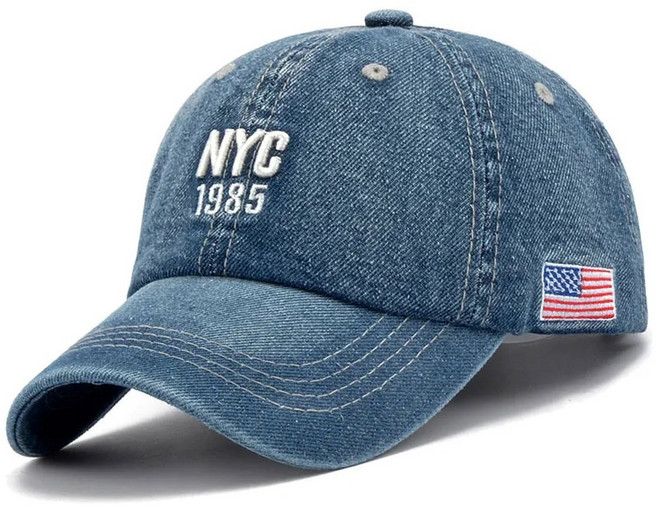 패션 NYC 1985 자수 데님 스냅백 야구 모자 조절 가능한 야외 캐주얼 성인 워시 스포츠 골프 태양 모자