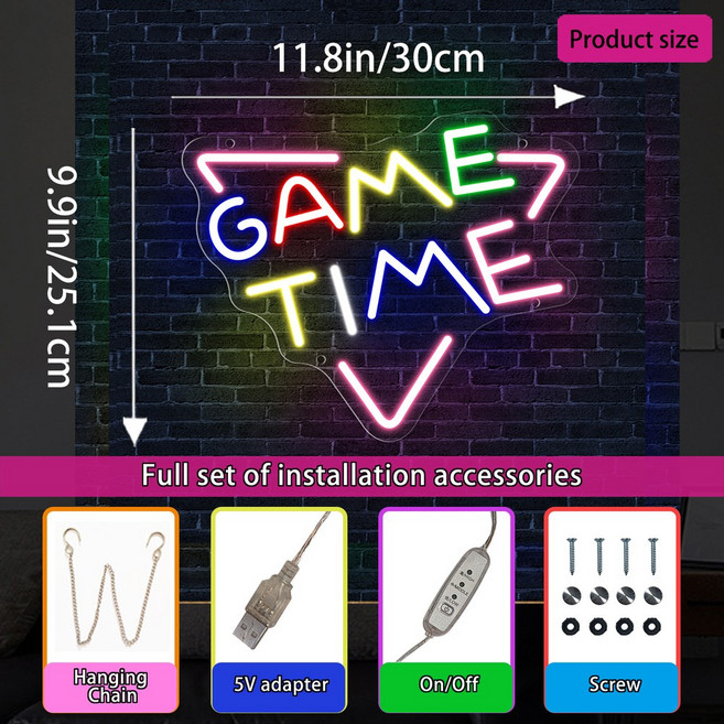 게이머 룸 LED 네온사인 조명 게임룸 발광 비즈 간판 십대 방 벽 장식 선물, 30x25.1cm, usb