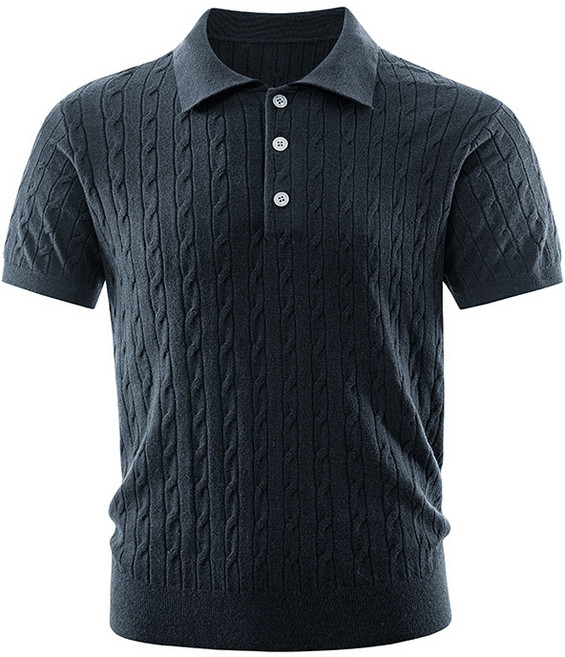 ANYOU 남자 여름 꽈배기 짜임 반팔 빈티지 통근 캐주얼 터틀넥 티셔츠