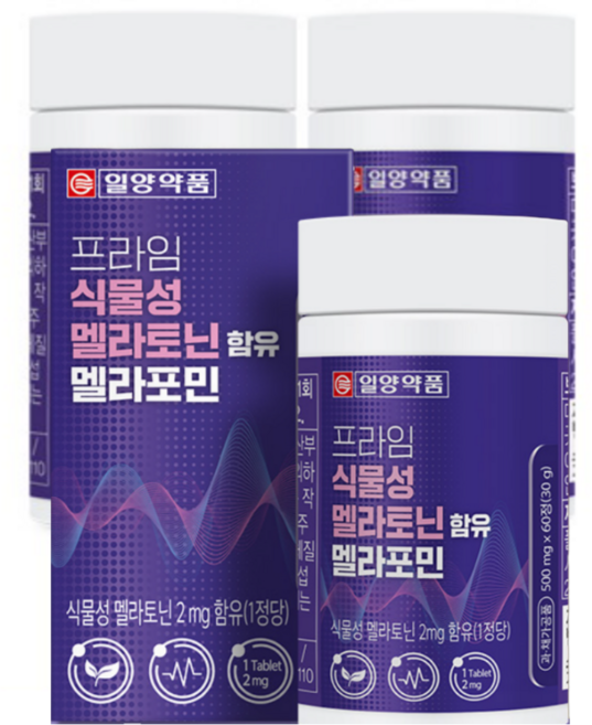[1박스 2개월분] 일양약품 프라임 식물성 멜라토닌 2mg 함유 멜라포민, 60정, 3박스