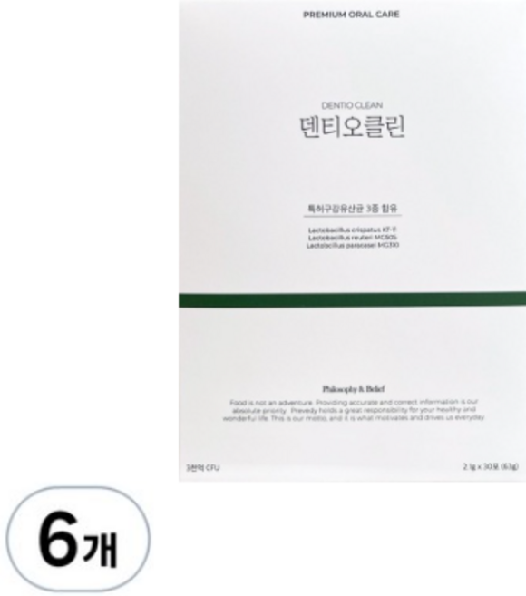 덴티오클린 구강유산균 퓨어덴탈 구강 유래 덴탈 유산균 유익균 프로바이오틱스, 30정, 6개
