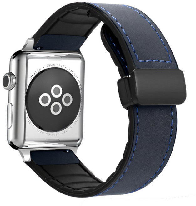 포스워백 애플워치 호환 스트랩 마그네틱 자석 실리콘 가죽 스트랩, 1개, 네이비