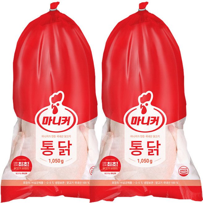 마니커 무항생제 생닭(통닭) 11호 [냉장 1 050g] 국내산 당일생산, 1.05kg, 2개