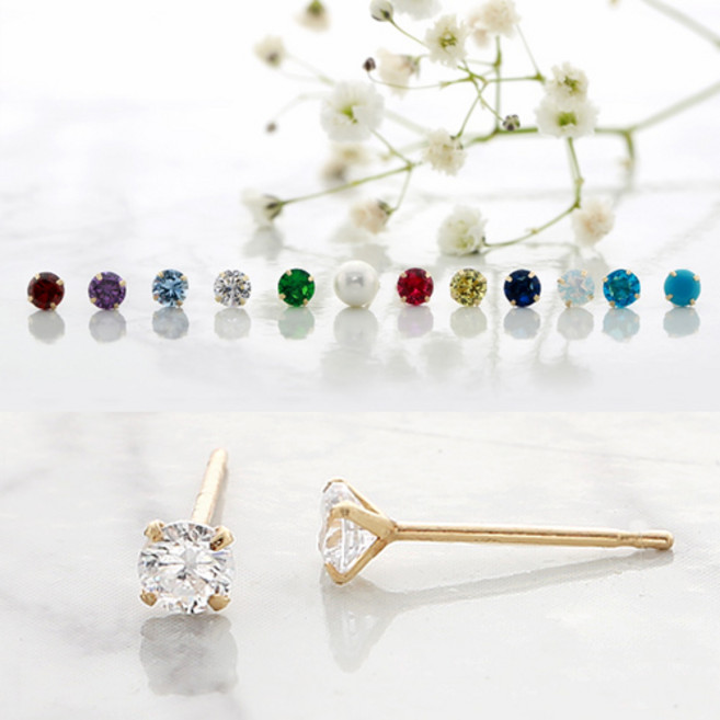 14k 탄생석 큐 귀걸이 3mm 5mm 탄생석큐귀걸이 침귀걸이 금선물 14k정품골드 한쌍 컬러큐빅 최저