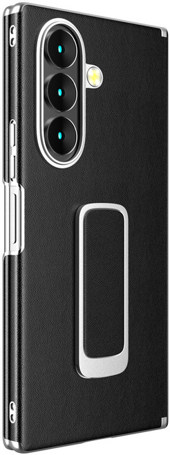 YINUO 갤럭시 Z 폴드 천연 가죽 슬림 그립 360도 각도 조절이 거치대 듀얼 중축 힌지 보호 후면 케이스