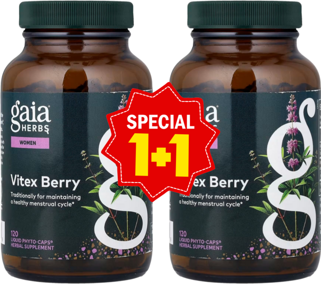 1+1 가이아 허브 여성용 바이텍스 베리 리퀴드 파이토 캡스 1000mg 120정 유기농체이스트나무베리추출물 / 해외직구 미국정품, 2개