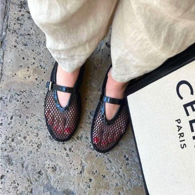 <청담코코> 매쉬 망사플랫슈즈 여성단화 샌들