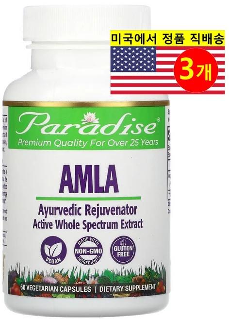 Paradise Herbs 암라 추출 250mg Amla Extract, 3개, 60정 - 쿠팡