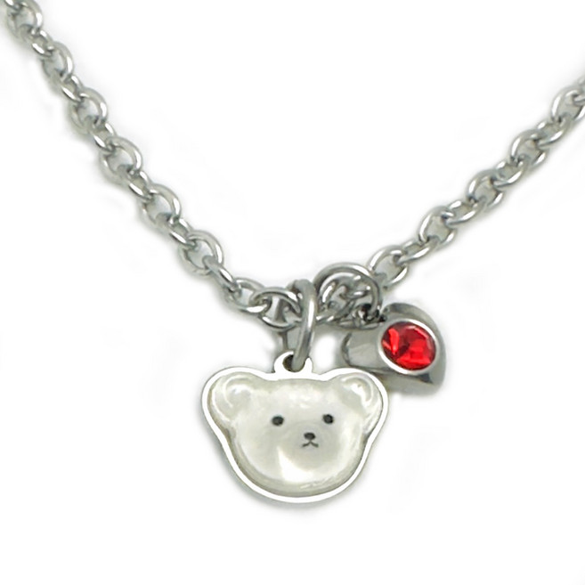 NIEJEWEL [탄생석 이벤트] 써지컬스틸 3D입체곰돌이 미아방지 목걸이, 1세트, 곰돌화이트