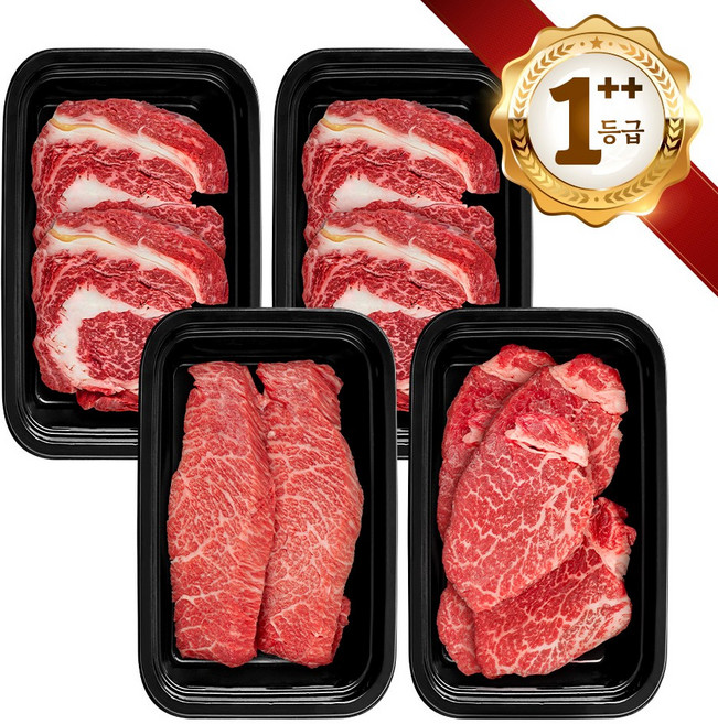 쿠가[냉장] 횡성한우 어사품 1++등급 구이 4구 3호(총2kg)근내지방도7이상[구성 등심+등심+특수부위(랜덤)+안심채끝(랜덤)], 1개