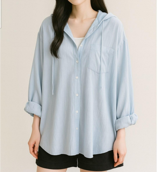 MOMOKA 후드포켓남방 여성 빅사이즈 오버핏 롱셔츠