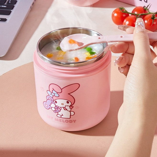 산리오 스텐 보온죽통 귀여운 캐릭터 마이멜로디 직장인 어린이 이유식 소풍 보온 도시락 국통, 1개, 500ml, 마이멜로디-스텐죽통(500ml)