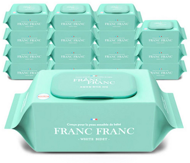 프랑프랑 플라스틱0% 화이트 비데 물티슈 60gsm(무향), 60, 20매입, 12개
