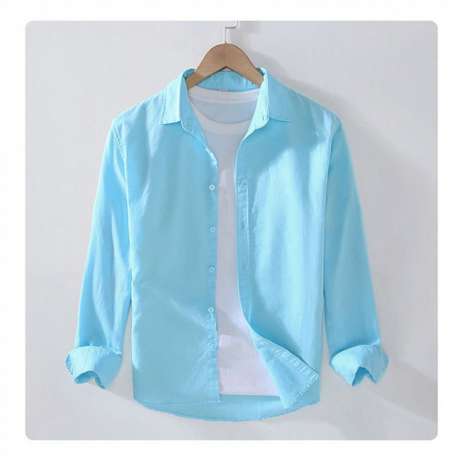 해피유통 남성 봄여름 기본 캐주얼 셔츠 심플 스트레이트 네크라인 디자인 swn