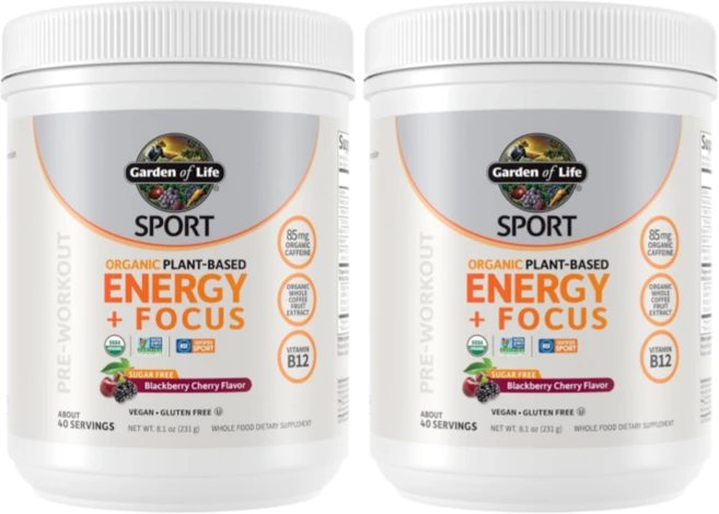 가든오브라이프 Sport 식물성 에너지 포커스 프리워크아웃 블랙베리 체리 231g 8.1oz, 2통 - 쿠팡