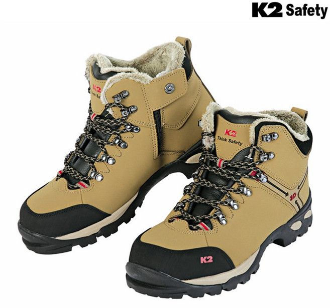 K2 세이프티 K2-58 방한 안전화 겨울 털 지퍼 보온 작업화 현장화 6인치 브라운