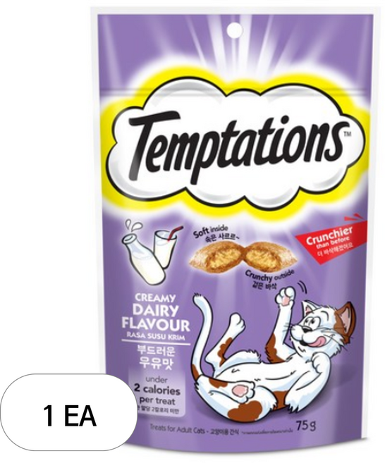 템테이션 고양이 부드러운 스낵, 우유맛, 75g, 1개