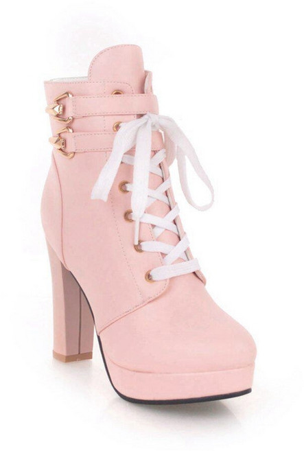 가보시 부츠 워커 하이힐 발목 통굽 스트랩 10cm