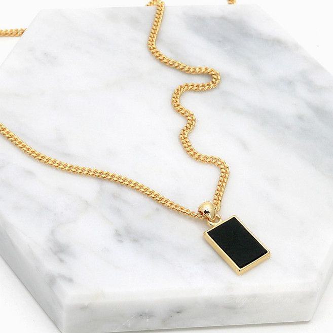18k 골드도금 심플 오닉스 스퀘어 체인목걸이 남자 패션목걸이