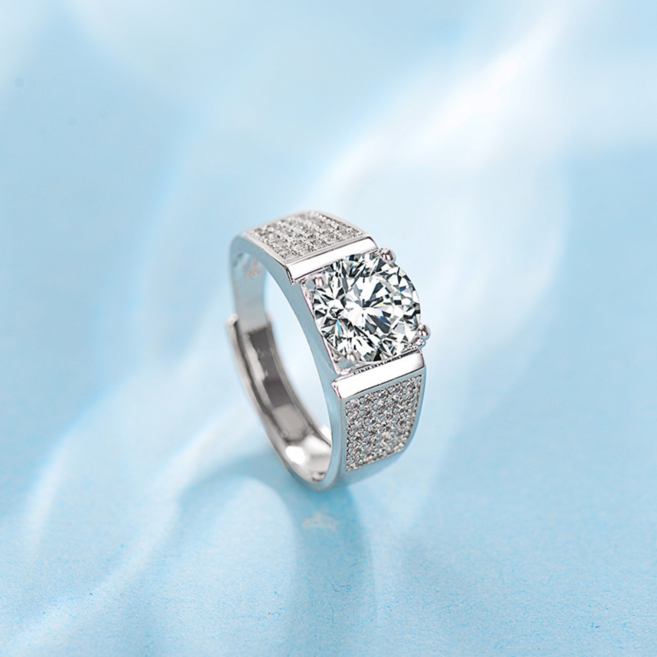 모이사나이트반지 2캐럿 오픈링 반지 프리사이즈 모이사나이트원석 인조다이아 WR003