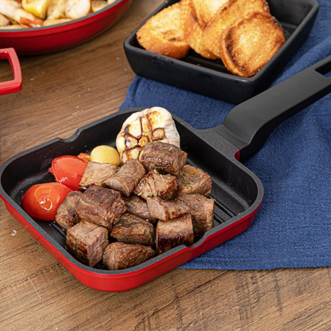 도무스 도도 다이캐스팅 인덕션 미니 그릴팬 사각 후라이팬 14cm, 기본, 1개