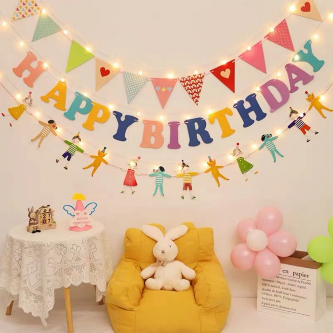 [전구3P포함]리파니 생일 파티 홈파티 장식 가랜드, 5M, 1세트, B 마카롱알파벳가랜드3P+전구3P