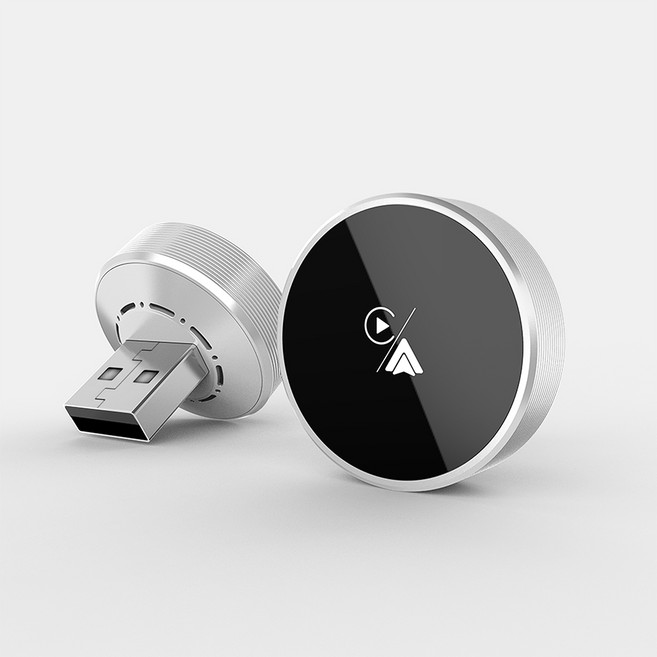 미니 무선 스마트 자동차 어댑터 애플 안드로이드 오토 2in1 원형 무선 차량용 미러링(화면전송) 어댑터, 은색, CA31