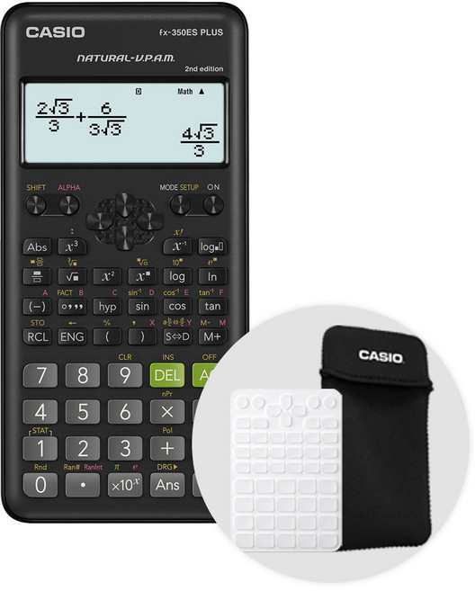 카시오 공학용계산기 FX-350ES PLUS 2 + 전용 키스킨+전용 파우치, 블랙, 단품
