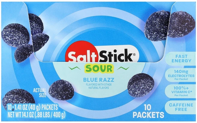 SaltStick 에너지 구미젤리 사워 블루 라즈 10팩 각 40g(1.41oz) SaltStick (솔트스틱), SaltStick, 에너지 구미젤리, 사워 블루 라즈,, 40g - 쿠팡