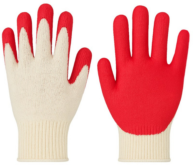 빨강 라텍스 반코팅 목장갑 100켤레 하역 공장 면장갑 산업안전용품 안전장갑 작업 논슬립장갑 작업장갑, 100개