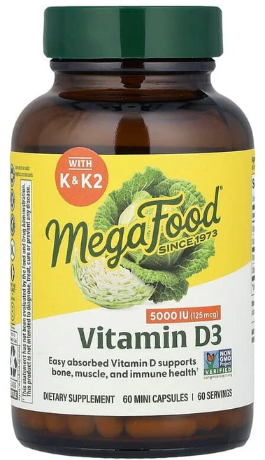 메가푸드 비타민D3 5000IU Vitamin D3 미니 캡슐 60정, MGF10438 - 쿠팡