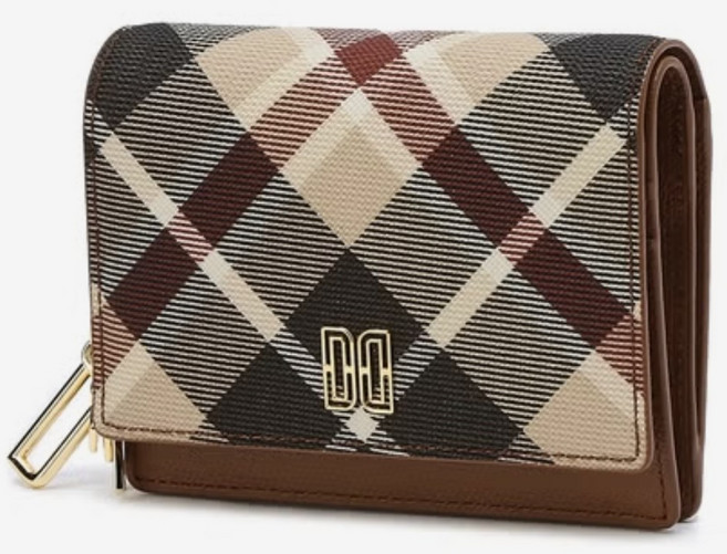 닥스 브라운 체크배색 가죽 여성 반지갑