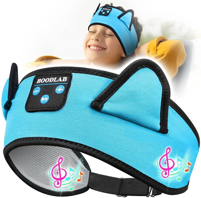 Boodlab 아동용 헤드폰 헤드밴드 유아 아이패드용 아기 유선 재생 기능이 있는 블루투스 유아 헤드폰 3.5mm 잭 남아 및 여아용 비행기 여행 필수품 165812, Blue