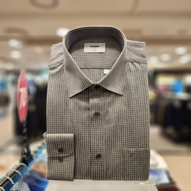 레노마 #F/W 신상# 그레이; 구김 없는 카치온 체크 일반핏 긴팔셔츠 RNFSG0-935-GY