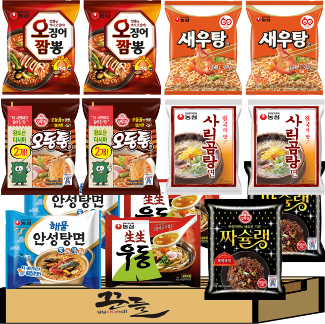 국민 봉지라면 베스트 조합 7종 세트H(오짬+새우탕면+오동통+짜슐랭+안성해물+사리곰탕+생생우동)