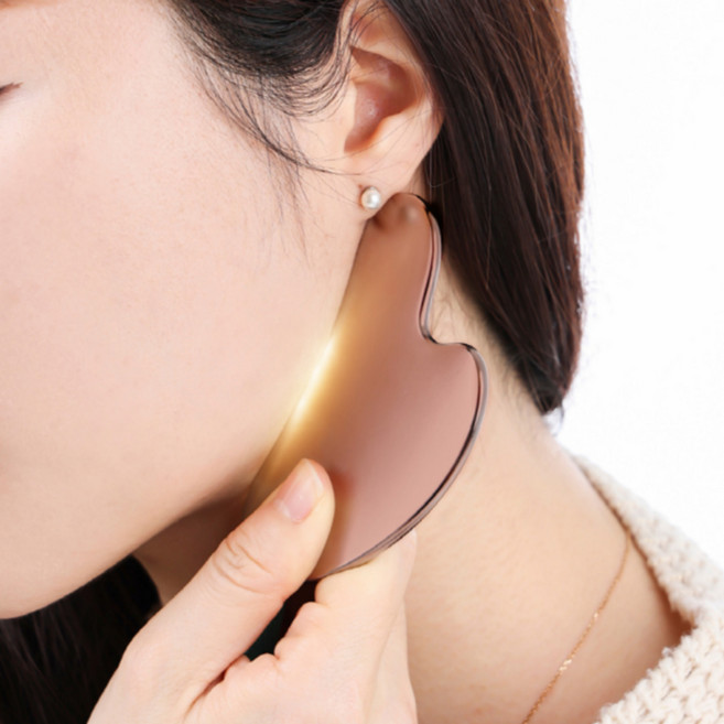 하트괄사 브이라인 얼굴 다리 경락 괄사 마사지기 핑크 로즈골드 무광, 1개