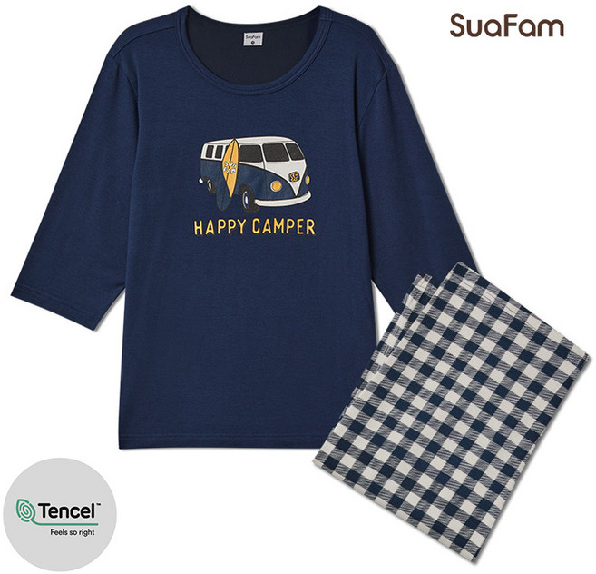 수아팜 남아용 해피캠퍼 모달 7부 내의 상하의 세트 (10대 아동 잠옷 주니어 초등 학생 내복 실내복)