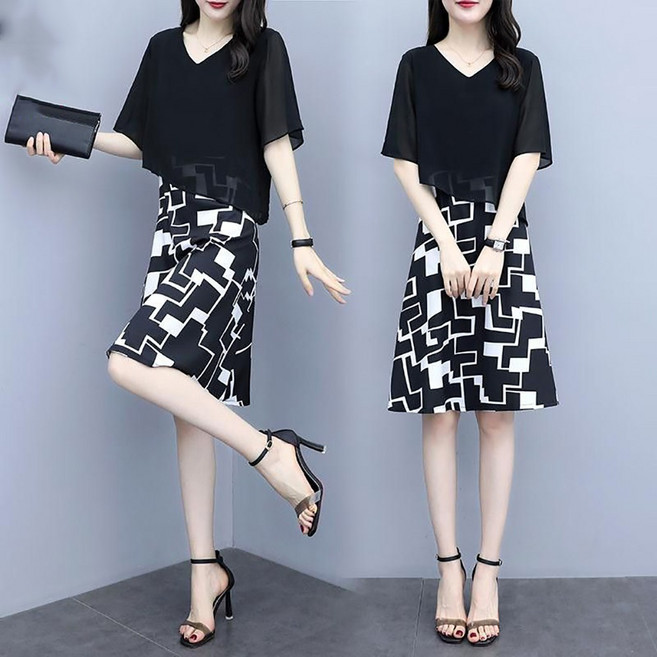 셀럽당 빅 사이즈 여성 여름 날씬해보이는 루즈핏 쉬폰 원피스Q03526