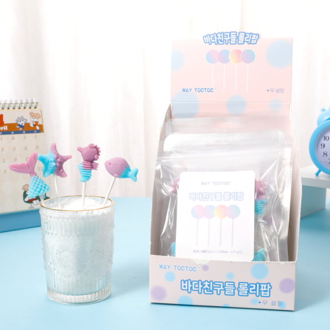 캔디마켓 웨이톡톡 바다친구들 롤리팝 무설탕캔디 막대사탕 수제캔디, 32개, 7g