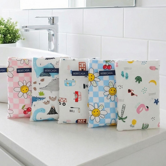 인견 때타올 5장 KC인증 특허 때밀이 그린 옐로우 등밀이, 04.스마일핑크+쥬라기+스마일블루+붕붕이+썸머, 1세트, 5매