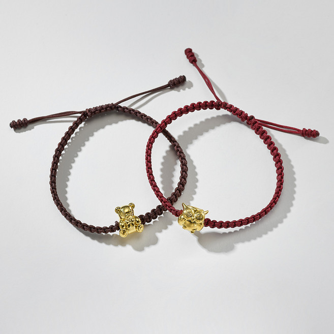 24k 순금 행운 복 재물운 부엉이 곰돌이 금 매듭 팔찌 (2 types)