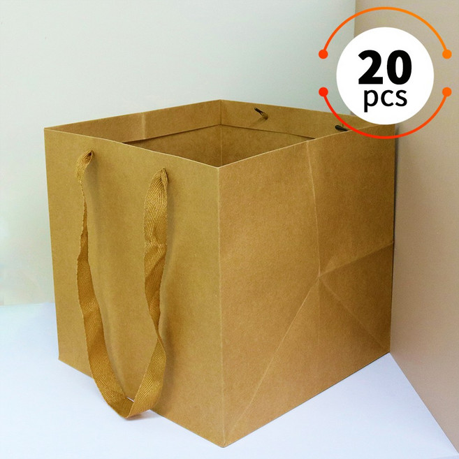 두꺼운 고급 종이쇼핑백 선물용 종이가방 무지 종이백 도시락 포장 쇼핑백 답례품 케이크 가방 20매, 크라프트