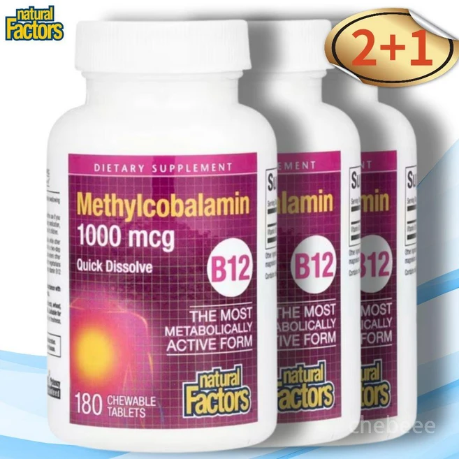 내추럴팩터스 비타민 B12 메틸코발라민 1000mcg 츄어블 180정 3병 - 쿠팡
