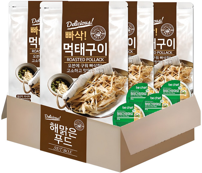해맑은푸드 빠삭 먹태구이 25g + 청양간장마요 소스 30g 세트, 55g, 4개