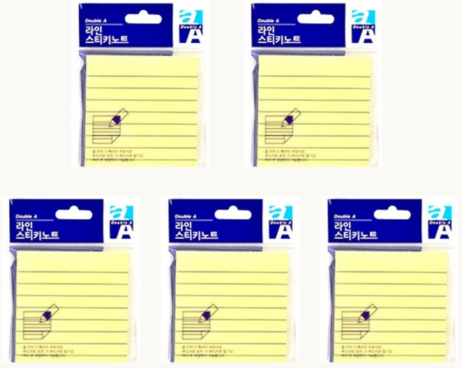 더블에이 스티키노트 점착메모지100매, 5개, 옐로우