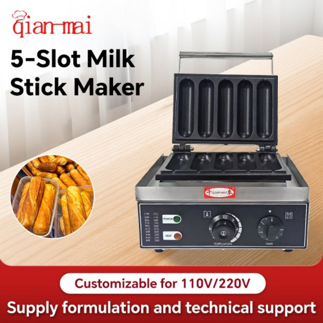 Qianmai 바삭한 우유 스틱 기계 상업용 5 그리드 바삭한 빵 기계 뜨거운 우유 스틱 핫도그 소시지 전기 난, 01 220V, 03 EU