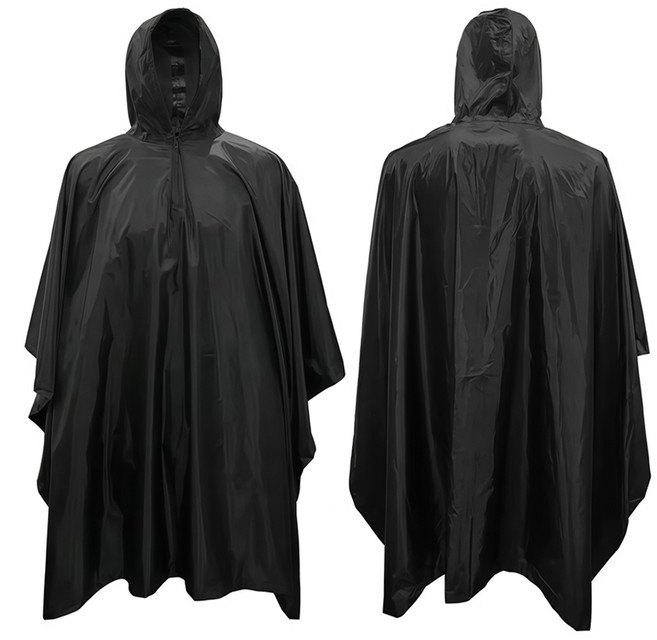 판초우비 작업용 비옷 우의 등산 우비 보관파우치포함, 1개, 블랙