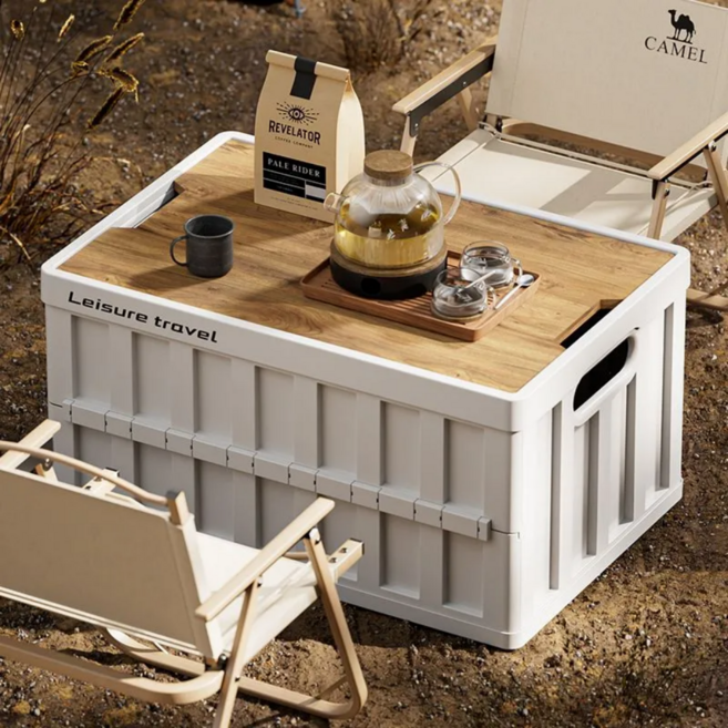 UNIQUEZON 접이식 캠핑 테이블 폴딩박스 다용도 스토리지 리빙 박스 아웃도어, 1개, 1단, 화이트