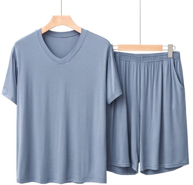 남성 빅사이즈 브이넥 모달 잠옷 세트 반팔+반바지 상하의 홈웨어 스판 실내복